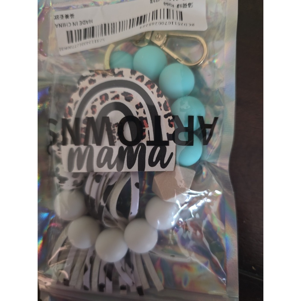 Mama Teal And White Tassel Keyring - Picture 2 of 5